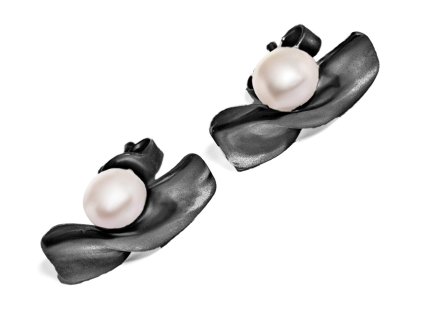 Silver black Split earrings with pearl