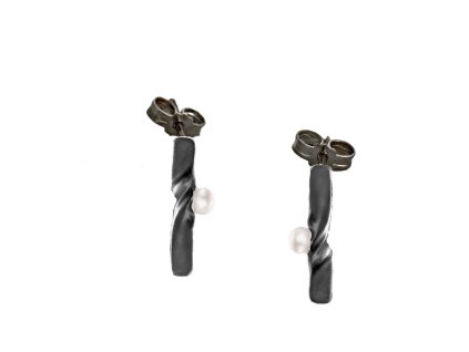 Silver black longer earrings Split with pearl