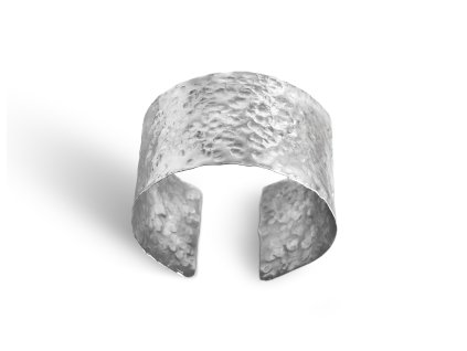 Wide hammered silver bracelet