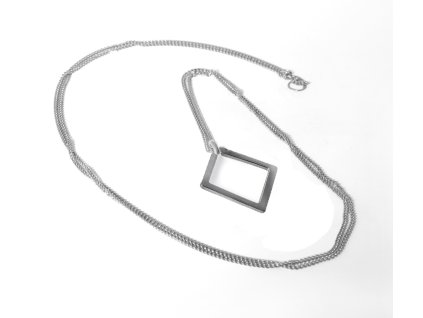 Silver long necklace Geometry square