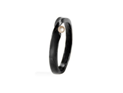 Silver black narrower Split ring with pearl