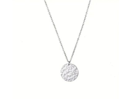 Silver hammered round necklace Hammer