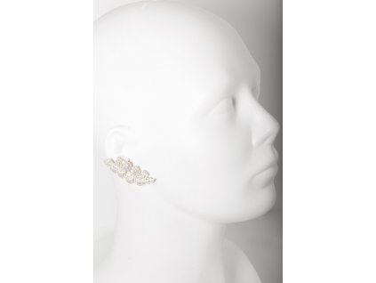 Women's silver Leaf earrings across the ear