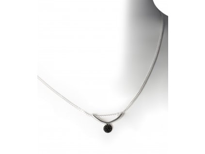 Dámský stříbrný minimalistický náhrdelník Luna s černou placičkou