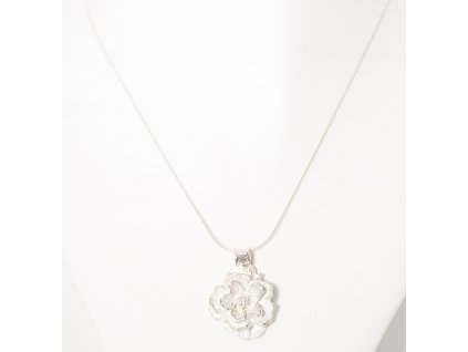 Dámský stříbrný náhrdelník Pulsatilla s květinou (Délka řetízku nad-70cm)