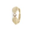 Gold engagement ring with pearl and leaves