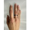Silver black conical hammered ring narrower with pearl