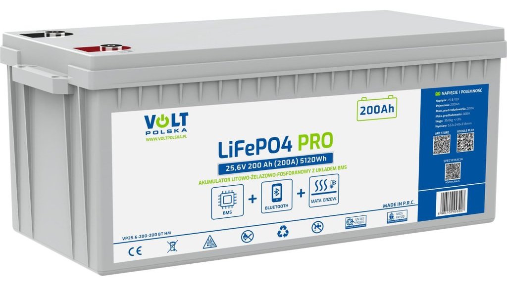 LiFePO4 batéria 25,6 V 200 Ah s Bluetooth a vyhrievacou podložkou do člna