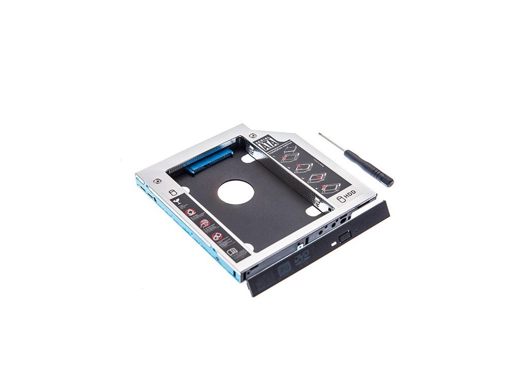 Rámček (redukcia) 2,5" HDD SSD SATA 9,5 mm disk do notebooku namiesto optickej mechaniky