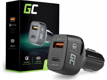Auto nabíjačka Green Cell USB-C Power Delivery + USB Quick Charge 3.0