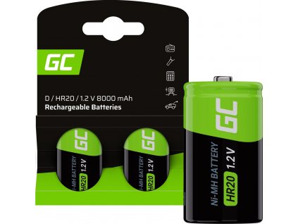 Nabíjateľné batérie 2x D R20 HR20 Ni-MH 1.2V 8000mAh Green Cell