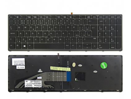 CZ/SK klávesnica HP ZBook 15 G3 G4 ZBook 17 G3 G4 black / grey frame CZ / SK podsvit touchpointu