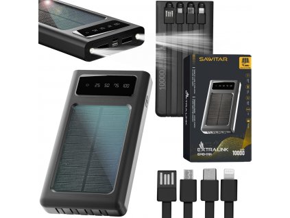 Powerbanka | Solárna power banka, USB-C, Extralink EPB-091 10000mAh, čierna