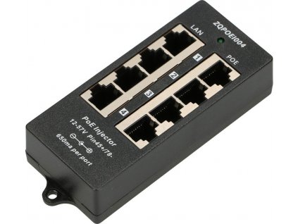 PoE injektor, 4x 100 Mb/s RJ45, Extralink 4 Port