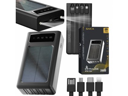 Solárna powerbanka, 20 000mAh, USB-C, Extralink EPB-092, čierna