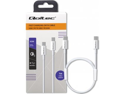 Kábel USB-C 2.0 | USB-C 2.0 60W | QC 3.0 | PD | 1m | biely