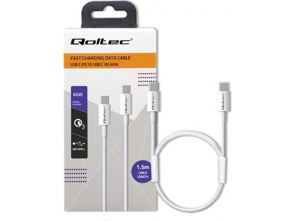 Kábel USB-C 2.0 |  USB-C 2.0 60W | QC 3.0 |  PD | 1.5m | biely