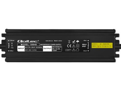 LED spínaný zdroj IP67 | 150W | 12V | 12,5A | Vodotesný | čierna