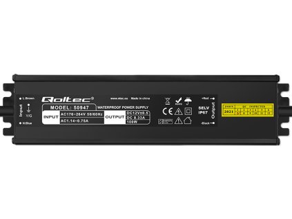 LED spínaný zdroj IP67 | 100W | 12V | 8,3A | Vodotesný | čierna