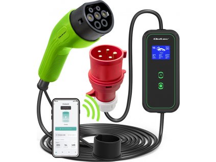 EV nabíjačka pre elektromobil s reguláciou 2v1 Type2 | 11kW | CEE 5 PIN | Wi-Fi | LCD | 3 fázy | Prenosné | Wallbox | 5 m