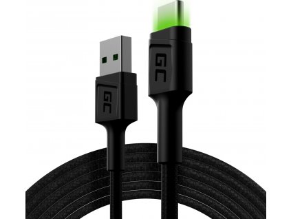 Kábel GC Ray USB - USB-C 200cm so zeleným LED podsvietením, rýchle nabíjanie Ultra Charge, QC 3.0