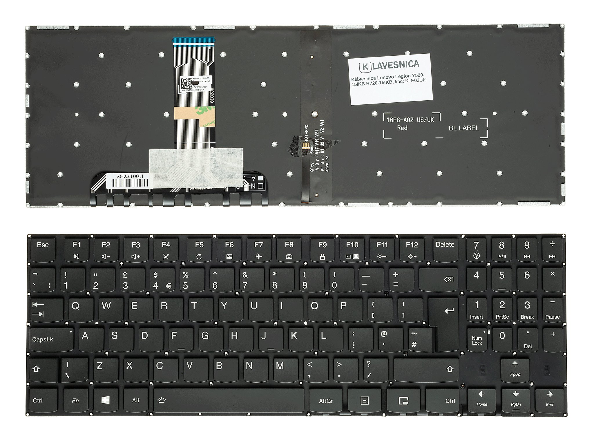 Klávesnica Lenovo Legion Y520-15IKB R720-15IKB  darček k produktu + SK polepy Farba: Čierna, Podsvietenie: Nie, Rozloženie znakov: Anglické UK
