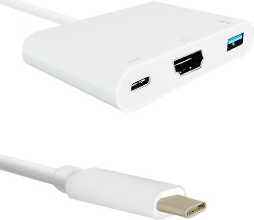 Qoltec Adaptér USB-C 3.1 | HDMI A + USB-A 3.0 + USB-C 3.1 PD | 0.2m | biely