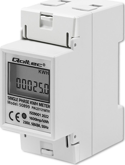 Qoltec Jednofázový merač spotreby energie na DIN lištu | 230V | LCD | 2P