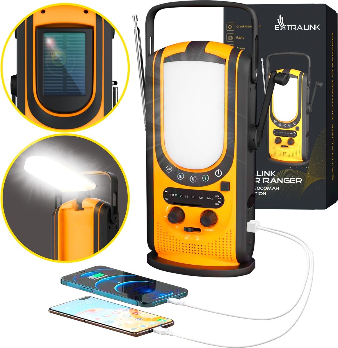 Powerbanka | Power Ranger EPS-6000 | 6000mAh | FM rádio | LED svetlo | ručná kľuka | solárny panel