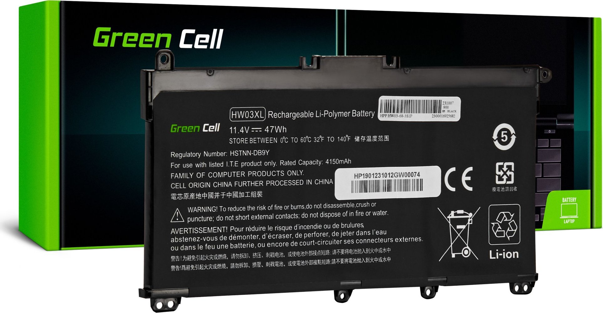 GREEN CELL Batéria do notebooku HW03XL L97300-005 pre HP 250 G9 255 G8 255 G9 17-CN 17-CP Pavilion 15-EG 15-EG1103NW 15-EG1152NW 15-EH
