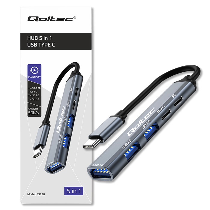 Hub adaptér USB-C 3.1 5w1 | USB-C PD| USB-C | 2x USB 2.0 | USB 3.0