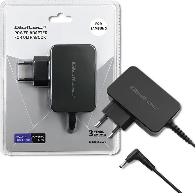 Qoltec napájací zdroj pre ultrabook notebook Samsung 40W | 19V | 2,1A | 3,0 x 1,0