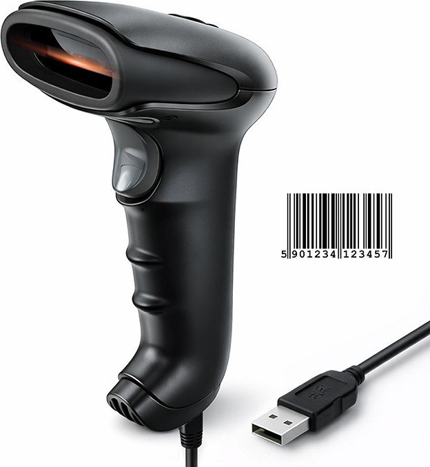 Laserová 1D čítačka čiarových kódov | CCD | USB | Čierna