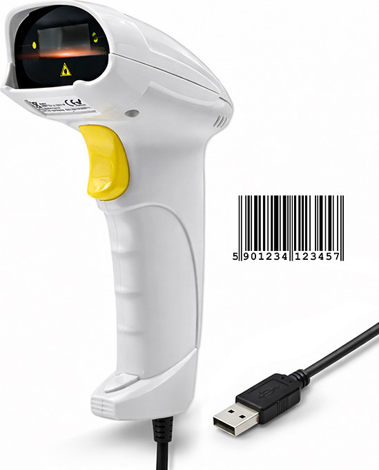 Laserová 1D čítačka čiarových kódov | USB | Biela