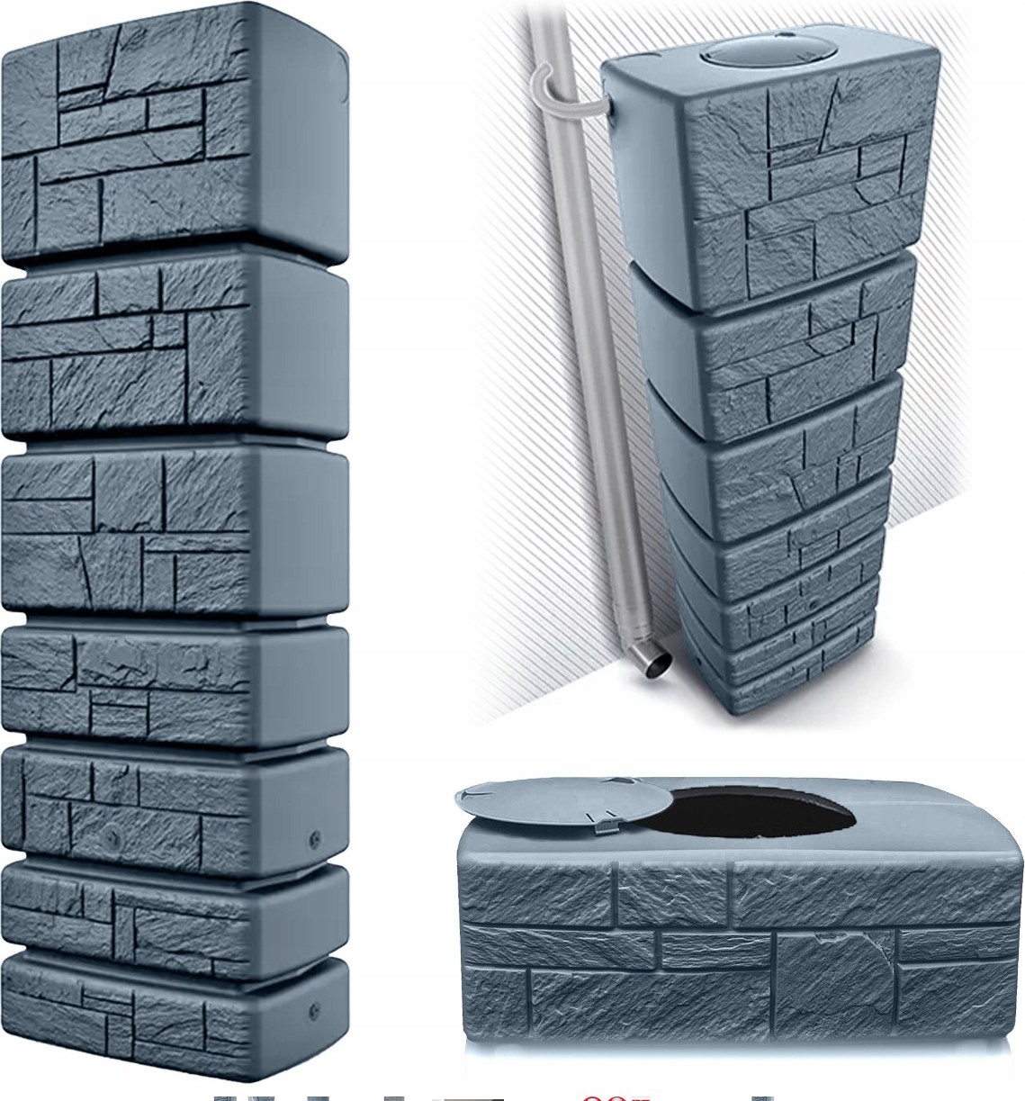 Sud na dažďovú vodu TOWER STONE šedivý 350l
