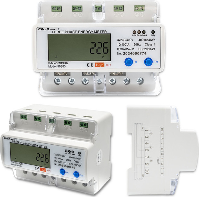 Trojfázové elektronické počítadlo | merač spotreby energie na DIN lištu | 400V | LCD | Wi-Fi