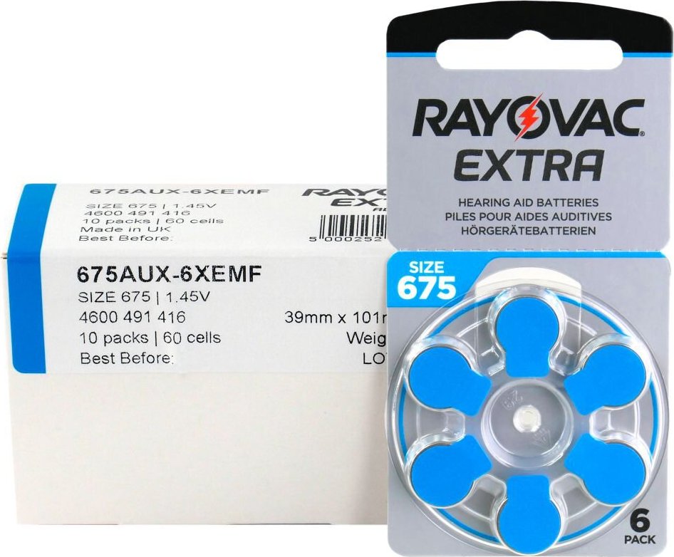 6 x batéria do načúvacieho prístroja Rayovac Extra PR44 (675)