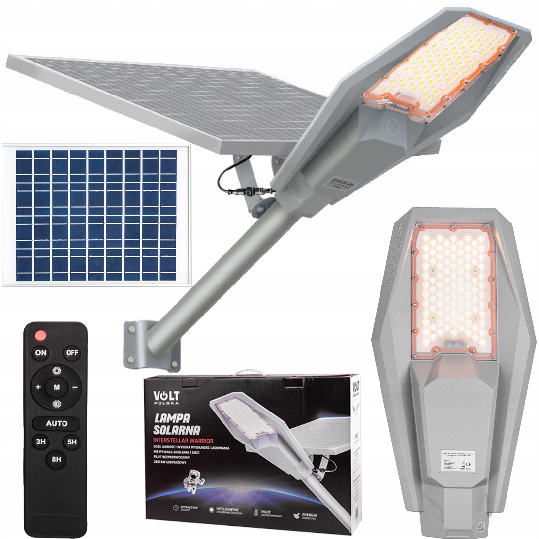 Solárna lampa WARRIOR LED 120W s čidlom súmraku a diaľkovým ovládaním – Volt Polska