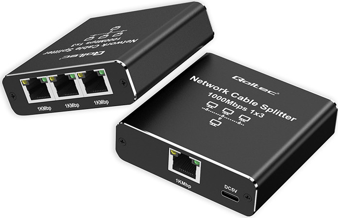 SWITCH Rozbočovač Ethernet mini 1x3 RJ45 Qoltec | 1000Mb/s | USB-C | Hliník