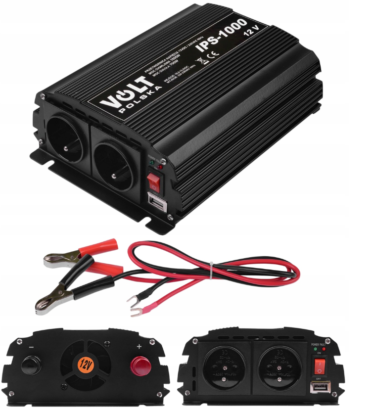 Volt Polska IPS 1000 | Menič napätia 12V na 230V | 700W / 1000W | Modifikovaná sínusoida  Ideálny menič pre laptopy, nabíjačky, spotrebiče a…