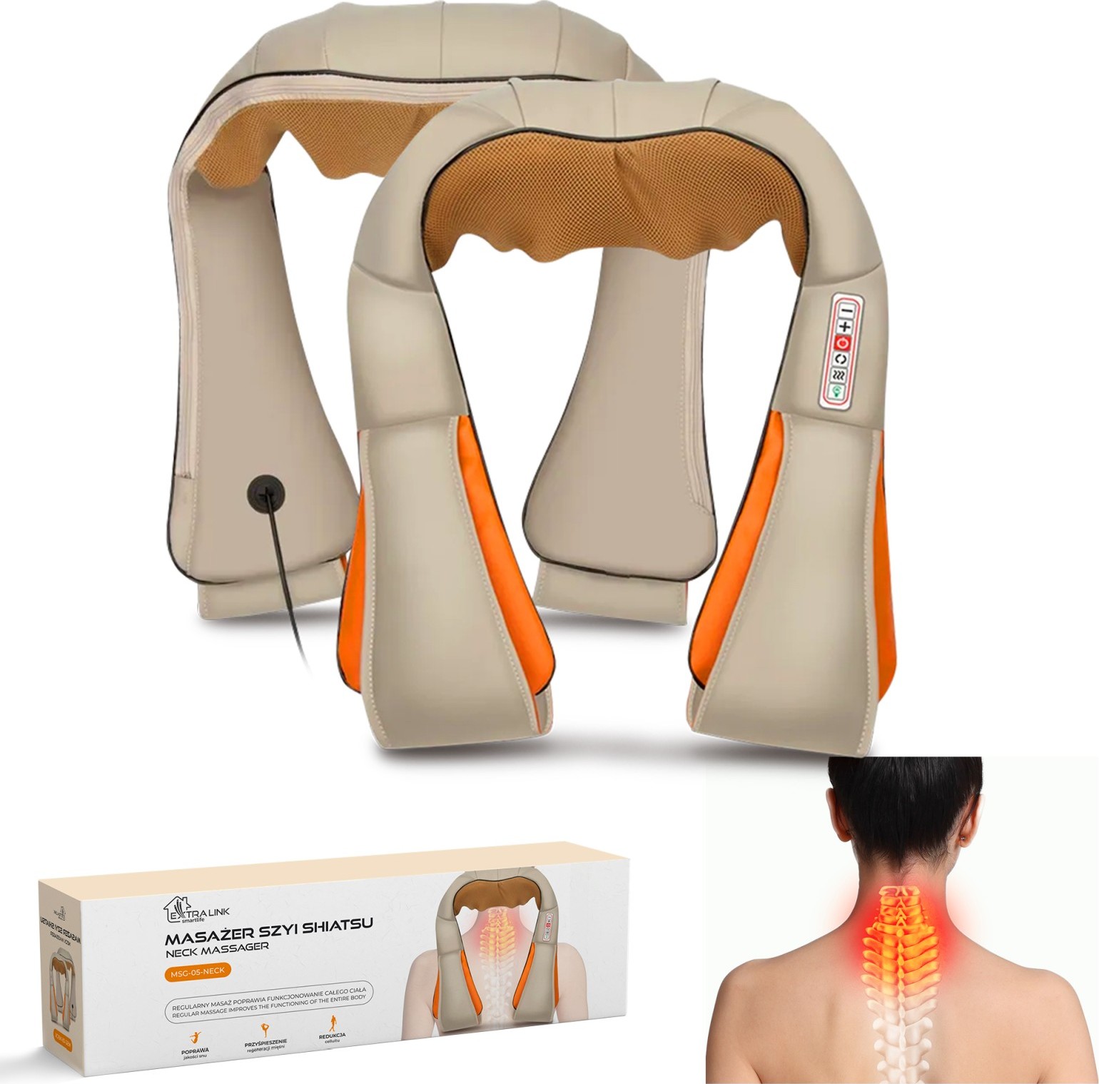 Shiatsu Masážny prístroj na krk a ramená s vyhrievaním - Hĺbková 3D masáž doma aj v aute