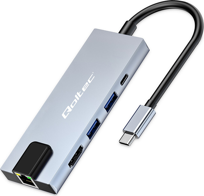 Adaptér rozbočovača Qoltec USB-C 5w1 | USB-C PD 100W | 2x USB | HDMI 4K | RJ45