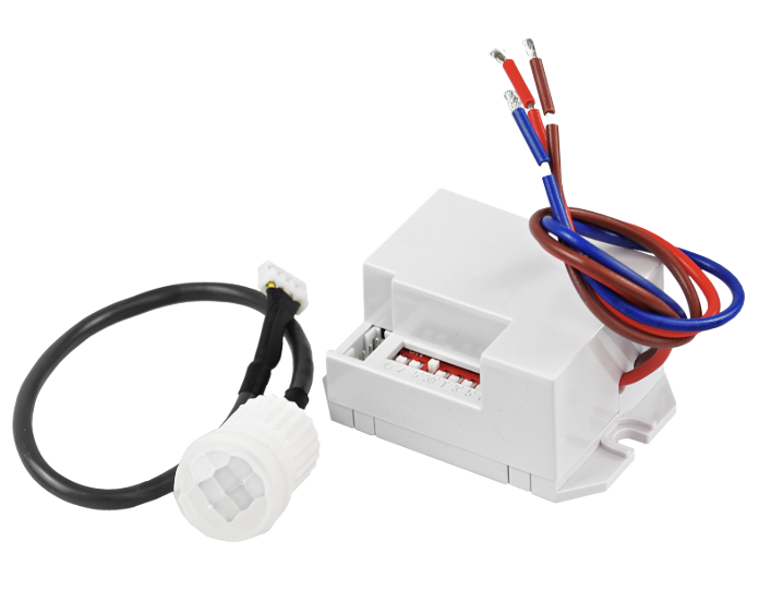 Mini pohybový PIR senzor 360° s externou sondou a súmrakovým čidlom pre LED osvetlenie 230V
