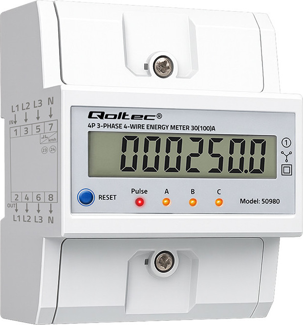 Trojfázový elektronický merač s resetom | Merač energie na DIN lištu | 400V | 100A | LCD | LED | 4P