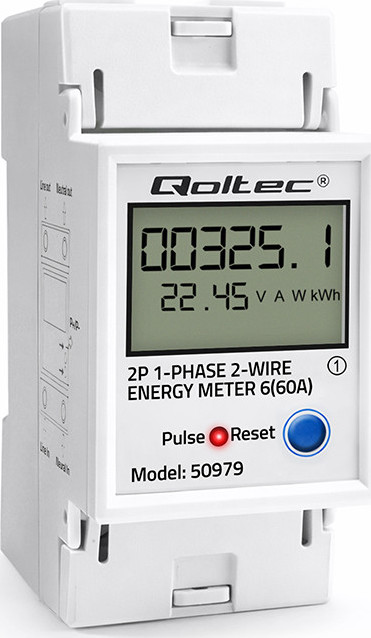 Jednofázový elektronický merač spotreby energie na DIN lištu | RESET | periodické a permanentné počítadlo | 230V | 60A | LCD | LED | 2P