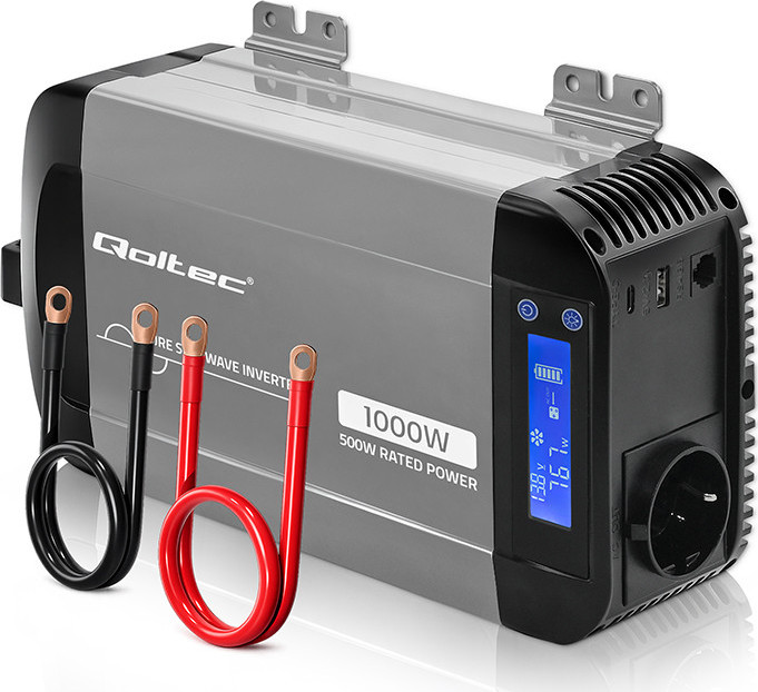 500/1000W Menič napätia 12V na 230V | Čistý sínus | LCD | USB | USB-C