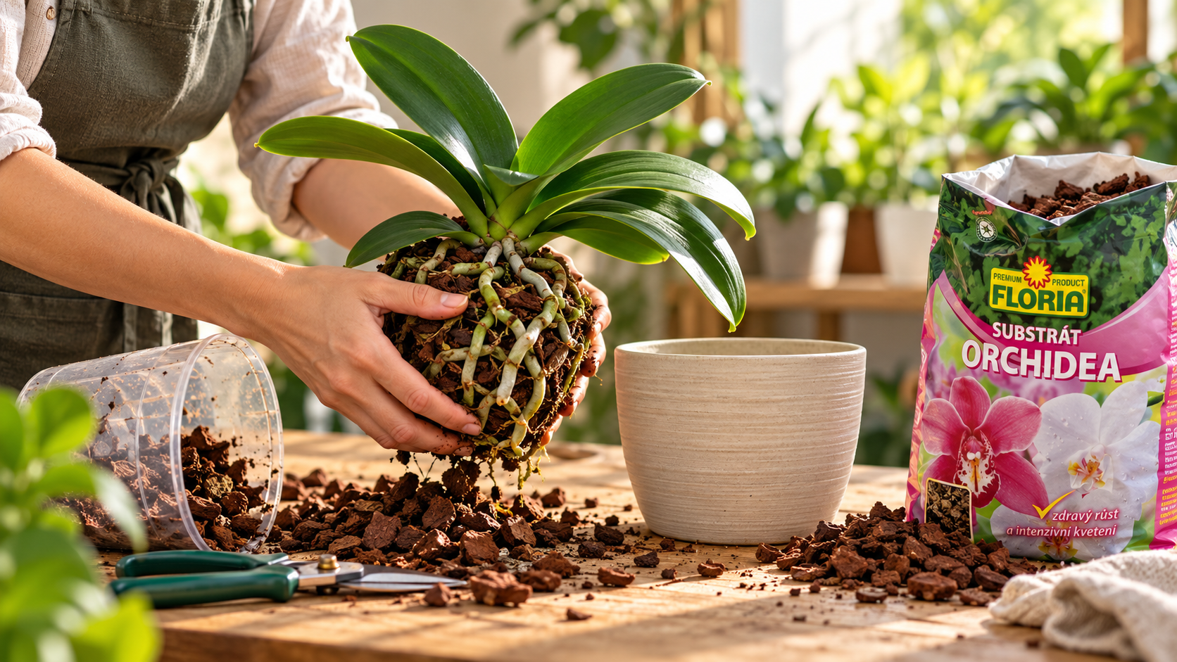 Přesazování orchideje do čerstvého substrátu Floria Orchidea