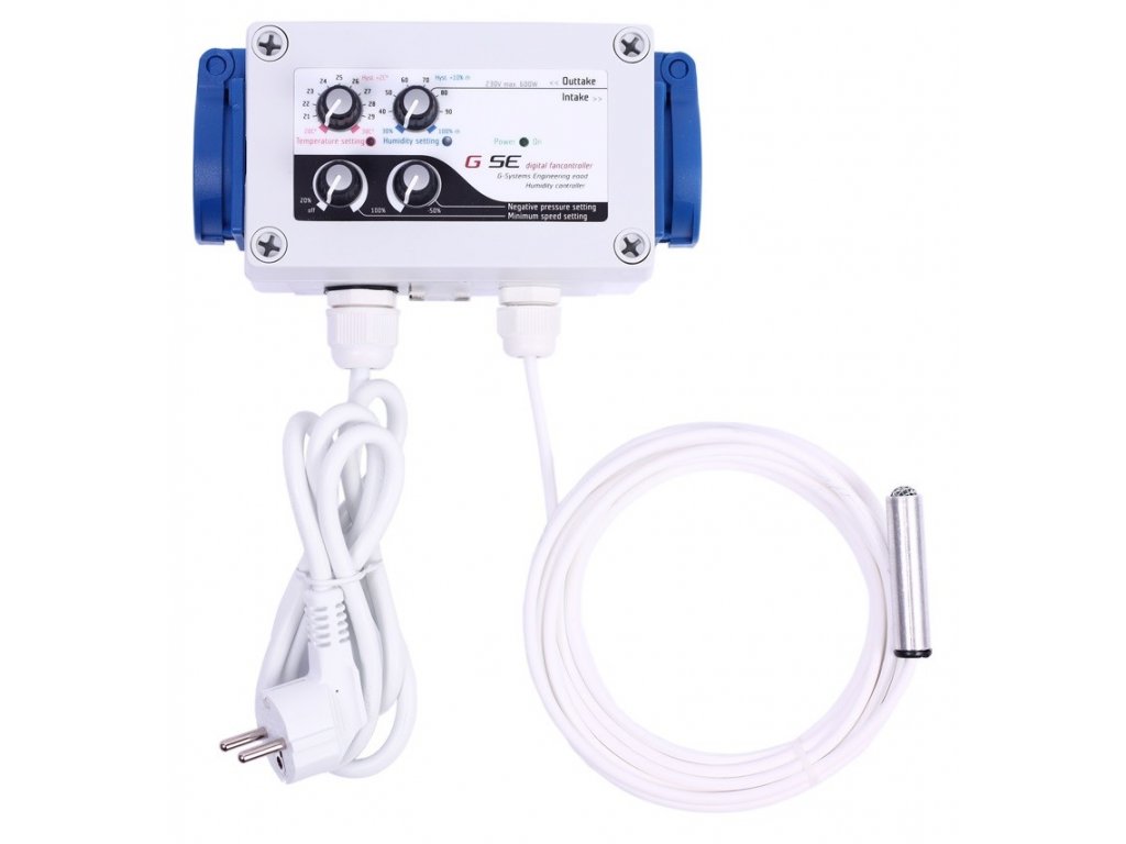 GSE Digitální regulátor teploty, vlhkosti, podtlaku a min. rychlosti ventilátorů 2x5 A