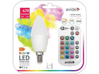 Chytrá LED žárovka E14 4,9W RGB+W, stmívatelná, s dálkovým ovládáním, ekv. 40W,  3 roky