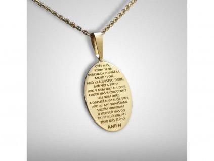 Zlatý oválny prívesok s modlitbou Otče náš